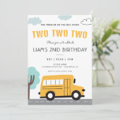 Invitation Bus scolaire Deuxième anniversaire Roues à la fête (Debout devant)