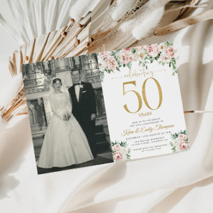Invitation Bush Floral Pink 50e Anniversaire
