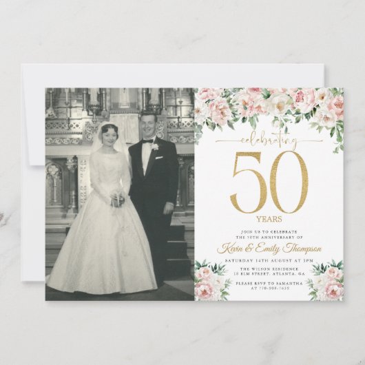 Invitation Bush Floral Rose 50e Anniversaire (Devant)