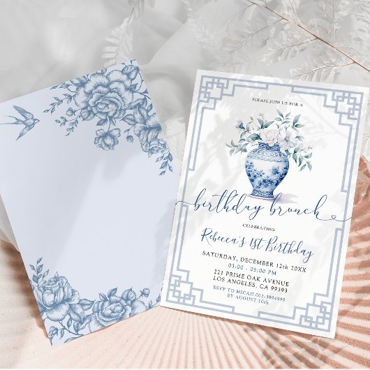 Invitation Bush Pink Peony Chinoiserie Anniversaire Brunch