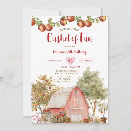 Invitation Bushel Fun Anniversaire Pomme Orchard Enfant Anniv (Devant)