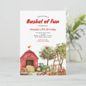 Invitation Bushel Fun Birthday Girl Red En vichy Party (Debout devant)
