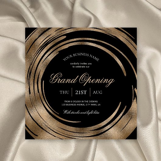 Invitation Business Grand Ouverture Chic Black & Gold Glitter