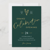 Invitation Business Grand Ouverture Chic Emerald Vert & Or (Devant)