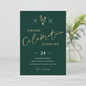 Invitation Business Grand Ouverture Chic Emerald Vert & Or (Debout devant)