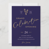 Invitation Business Grand Ouverture Chic Marine Bleu & Faux O (Devant)