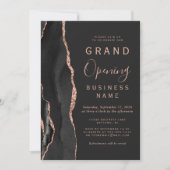 Invitation Business Grand Ouverture Noir Rose Or Agate Sombre (Devant)