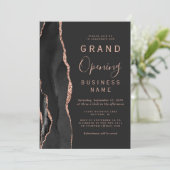 Invitation Business Grand Ouverture Noir Rose Or Agate Sombre (Debout devant)