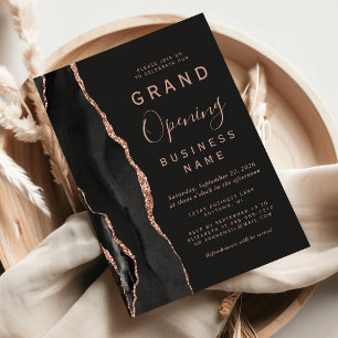 Invitation Business Grand Ouverture Noir Rose Or Agate Sombre