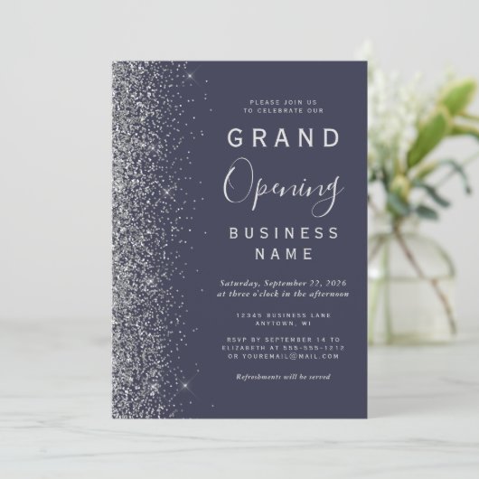 Invitation Business Grand Ouverture Parties scintillant d'arg (Debout devant)