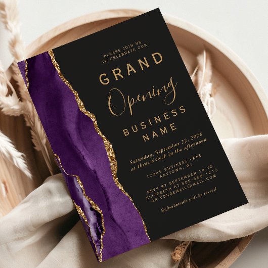 Invitation Business Grand Ouverture Purple Or Agate foncé