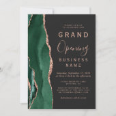 Invitation Business Grand Ouverture Vert Rose Or Agate foncé (Devant)