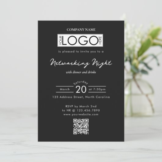 Invitation Business Networking Dinner Event Logo QR Code (Debout devant)