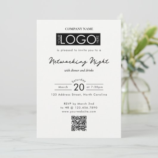 Invitation Business Networking Dinner Event Logo QR Code (Debout devant)