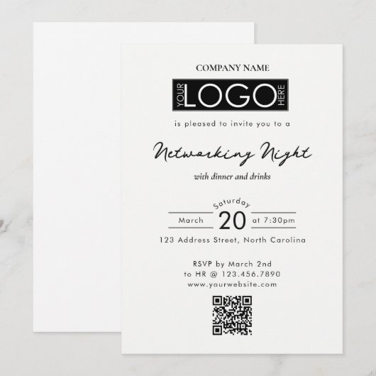Invitation Business Networking Dinner Event Logo QR Code (Devant / Derrière)