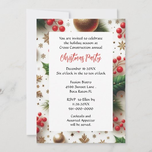 Invitation Business Noël Party Rouge et or (Devant)