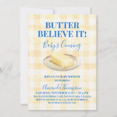 Invitation Butter Believe It Yellow Gingham Boy Baby Shower (Devant)