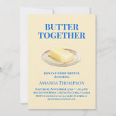 Invitation Butter Yellow Gingham Blue Boy Baby Shower (Devant)
