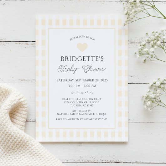 Invitation Butter Yellow Plaid Baby Shower Chic