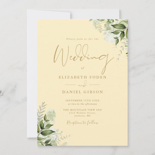 Invitation Buttercup Yellow Greenery Monogram Wedding (Devant)