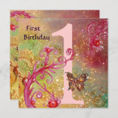 Invitation BUTTERFER DANS SPARKLES 2, Première fête d'anniver (Devant / Derrière)