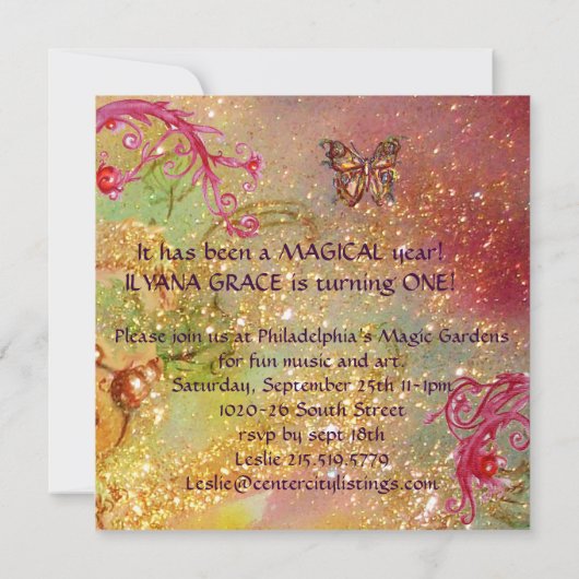 Invitation BUTTERFER DANS SPARKLES 2, Première fête d'anniver (Dos)