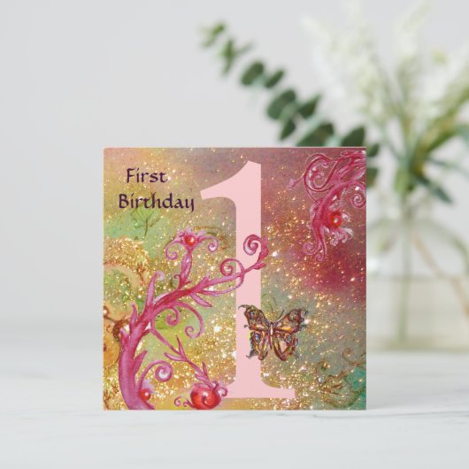 Invitation BUTTERFER EN OR SPARKLES 2 Première fête d'anniver (Debout devant)