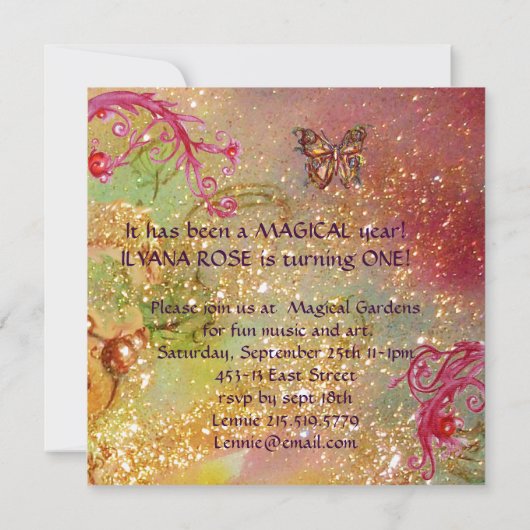 Invitation BUTTERFER EN OR SPARKLES 2 Première fête d'anniver (Dos)