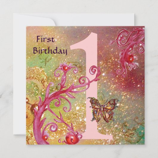 Invitation BUTTERFER EN OR SPARKLES 2 Première fête d'anniver (Devant)