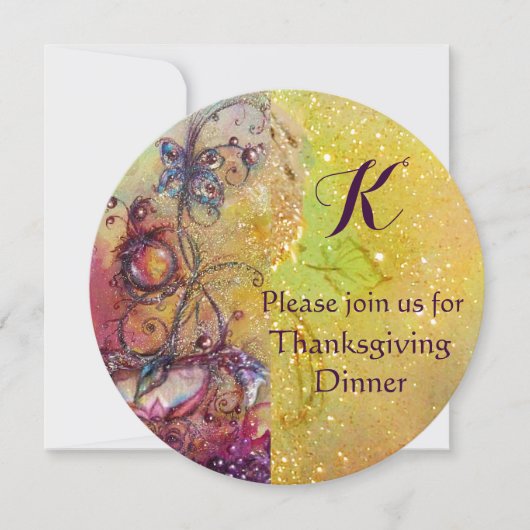 Invitation BUTTERFER PLANTE MONOGRAM Floral Thanksgiving Part (Devant)