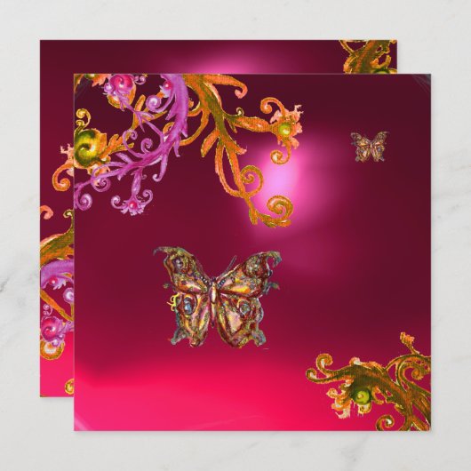 Invitation BUTTERFER ROUGE RUBY, jaune clair (Devant / Derrière)