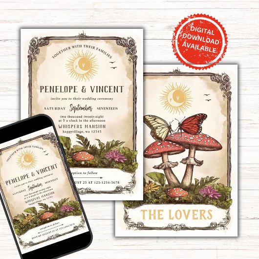 Invitation Butterflies and Mushrooms Tarot Wedding