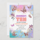 Invitation Butterflies Fairy Gold Glitter 10th Birthday Party (Devant)