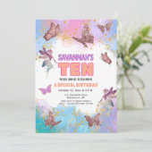 Invitation Butterflies Fairy Gold Glitter 10th Birthday Party (Debout devant)