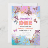 Invitation Butterflies Fairy Gold Glitter 1st Birthday Party (Devant)