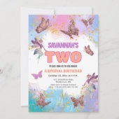 Invitation Butterflies Fairy Gold Glitter 2nd Birthday Party (Devant)
