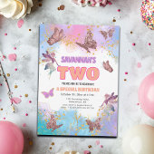 Invitation Butterflies Fairy Gold Glitter 2nd Birthday Party