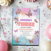 Invitation Butterflies Fairy Gold Glitter 3rd Birthday Party