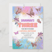 Invitation Butterflies Fairy Gold Glitter 3rd Birthday Party (Devant)