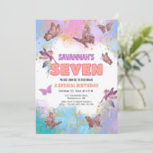 Invitation Butterflies Fairy Gold Glitter 7th Birthday Party (Debout devant)