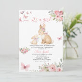 Invitation Butterflies It's a Girl Bunny Baby Shower (Debout devant)
