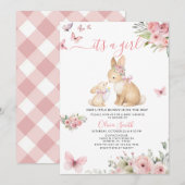 Invitation Butterflies It's a Girl Bunny Baby Shower (Devant / Derrière)