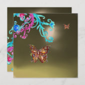 Invitation BUTTERFLY AGATE, gris bleu rose vif rouge (Devant / Derrière)