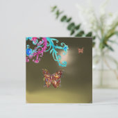 Invitation BUTTERFLY AGATE, gris bleu rose vif rouge (Debout devant)