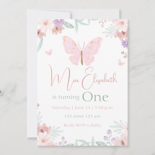 Invitation Butterfly Birthday (Devant)