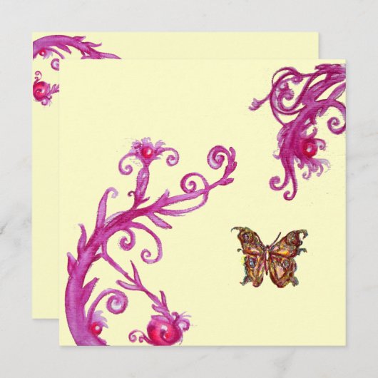 Invitation BUTTERFLY, blanc rose vif (Devant / Derrière)
