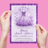 Invitation Butterfly Dance Glitter Purple Dress Sweet 16