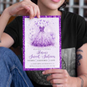 Invitation Butterfly Dance Glitter Purple Dress Sweet 16