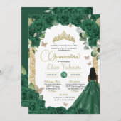 Invitation Butterfly Emerald Green Gold Princess Quinceanera (Devant / Derrière)