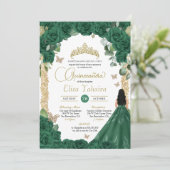 Invitation Butterfly Emerald Green Gold Princess Quinceanera (Debout devant)